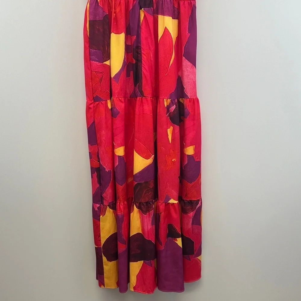 Louise James Boutique Abstract Print Tiered Maxi Dress Boho Sundress M
